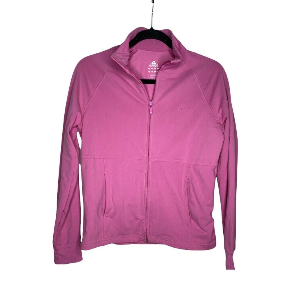 Adidas Full Zip Long Sleeve Pink Jacket With Pockets Size Medium - Picture 1 of 5